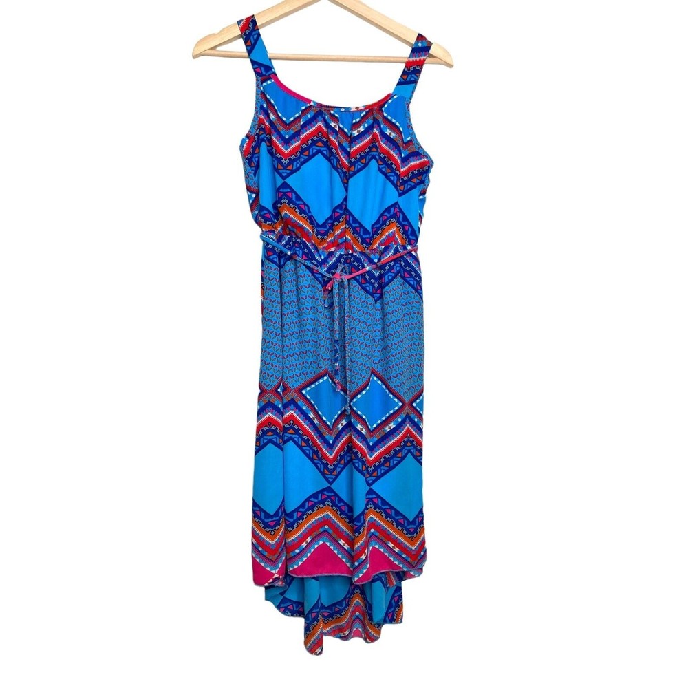 Paper Doll Girls Size 16 Dress Blue Geometric Print High Low